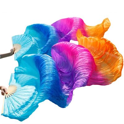 Wjnvfioo Kid Women Belly Dancing Fan 1 Pair Gradient Color Dancer Practice Long Imitation Silk Fans 150/180X90cm Rayon Silk Fans