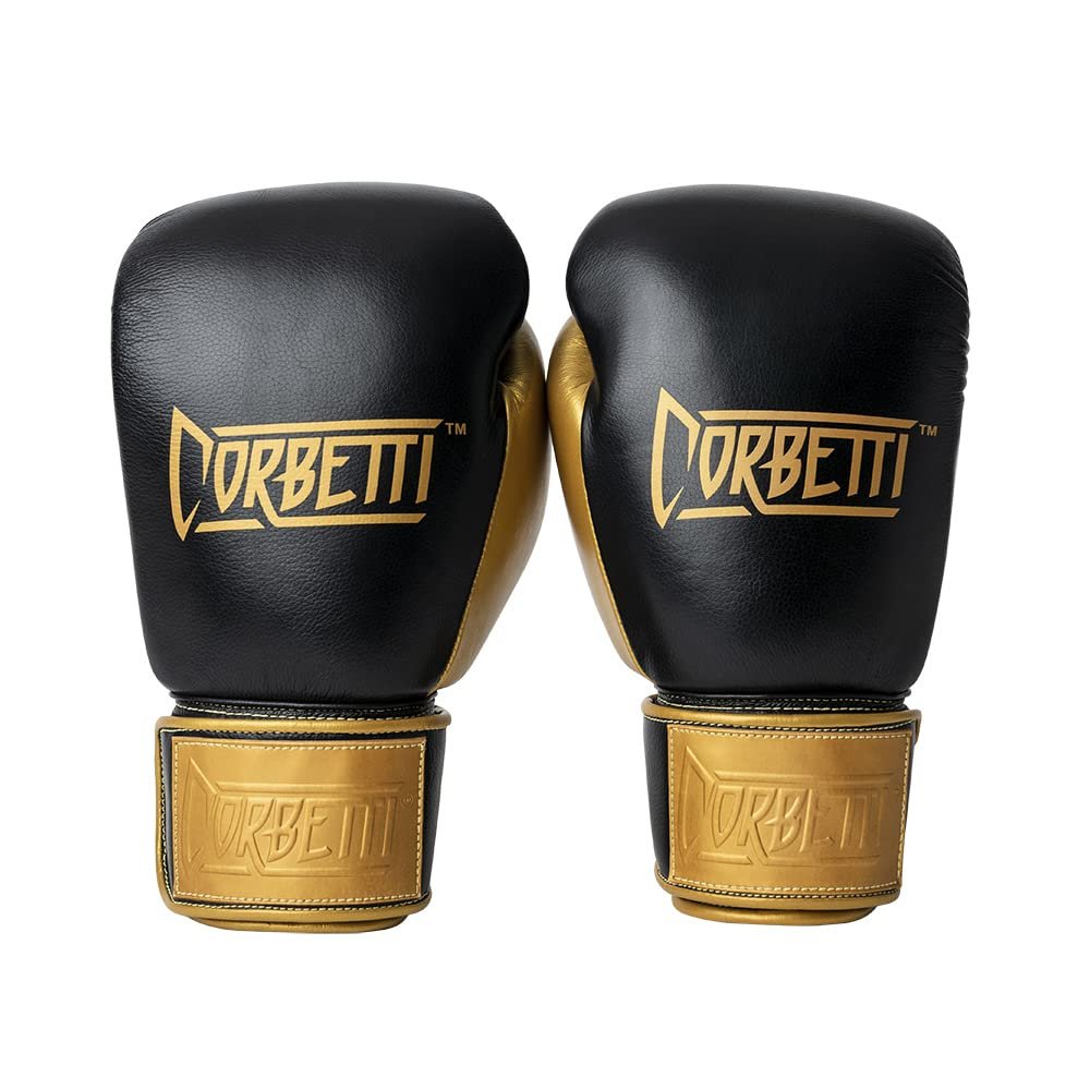 Corbetti CTG-001-10 (Black, 10 oz) Muay Thai Boxing Gloves for Men and Women, Featuring Double Stitched Kevlar and Full Grain Leather, Designed for Training, Sparring, pad Work, and Heavy Bag.