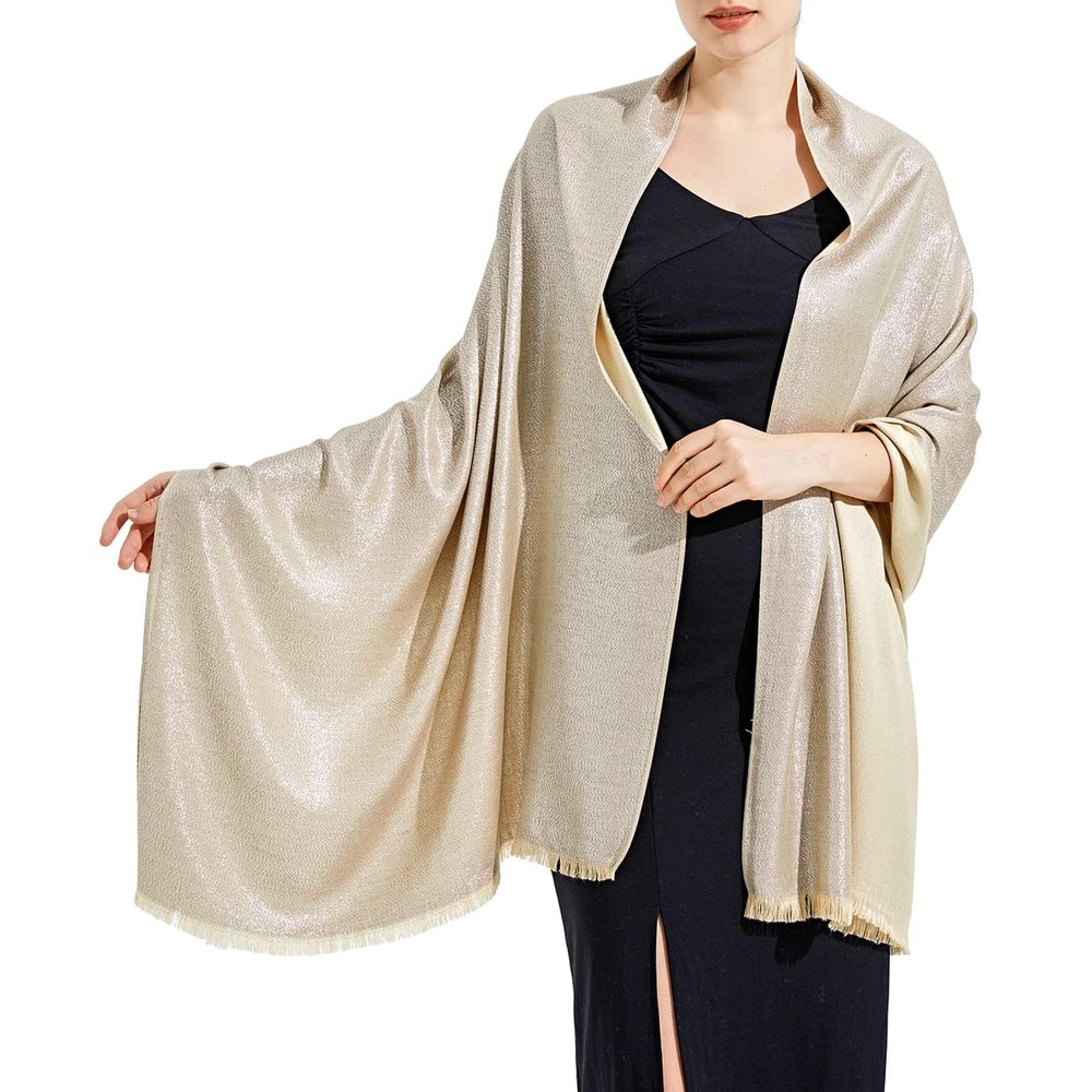Ciormis Party Shawl for Formal Dresses, Charming Bridesmaid Shawls and Scarf Wraps for Women Weddings (Beige & Silver)