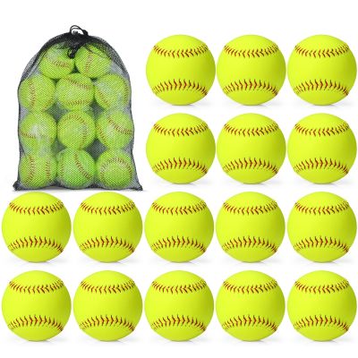 Lewtemi 18 Pack 9/11/12" Yellow Sports Softballs Official Size & Weight Practice Slowpitch Softball with 1 Mesh Bag Unmarked Leather Covered Youth Fastpitch Ball for Game Practice Training(Red,12")