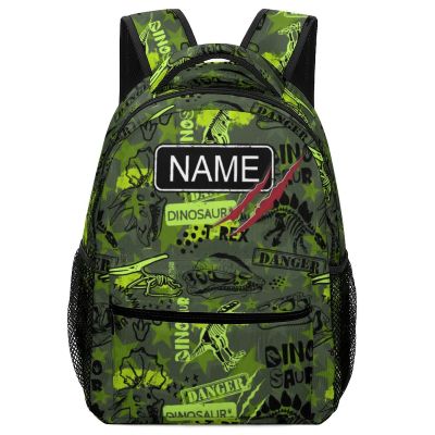 Fovanxixi Custom Green Dinosaur Skull Claw Backpack for Kids Boys Girls Personalized Name Text Children Backpack School Bag Customized Daypack Schoolbag for Student Bookbag