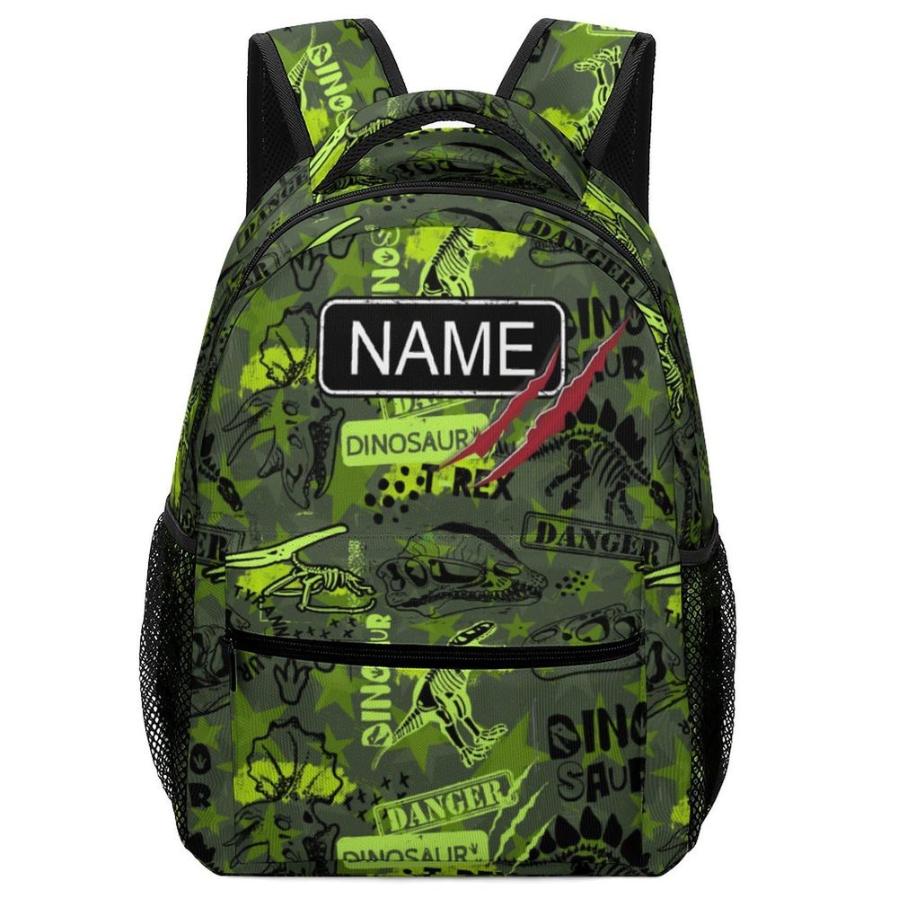 Fovanxixi Custom Green Dinosaur Skull Claw Backpack for Kids Boys Girls Personalized Name Text Children Backpack School Bag Customized Daypack Schoolbag for Student Bookbag