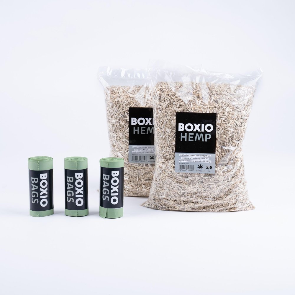 BOXIO - RefillBundle: 2X Hemo Litter, 3X Bags - Camping Toilet Accessory Set, biobags, Sawdust Litter for Separation Toilets, composting Toilets  Ideal for Camping, Garden Toilets, and on The go
