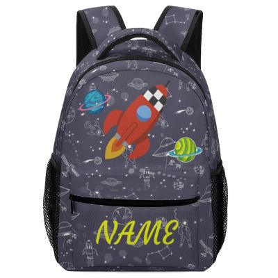 Fovanxixi Custom Cute Astronaut Rocket Backpack for Kids Boys Girls Personalized Name Text Children Backpack School Bag Customized Daypack Schoolbag for Student Bookbag