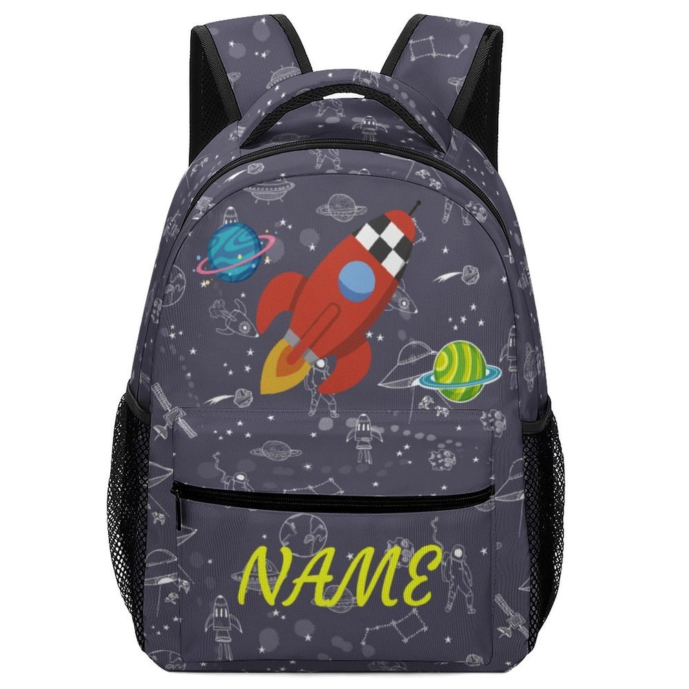 Fovanxixi Custom Cute Astronaut Rocket Backpack for Kids Boys Girls Personalized Name Text Children Backpack School Bag Customized Daypack Schoolbag for Student Bookbag