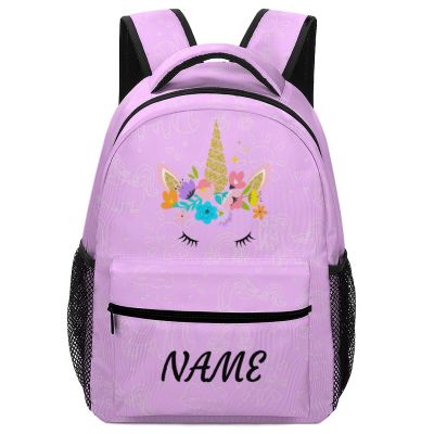 Fovanxixi Custom Colorful Unicorn Flower Backpack for Kids Boys Girls Personalized Name Text Children Backpack School Bag Customized Daypack Schoolbag for Student Bookbag