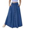 YOLAI Women's Casual Loose Solid Color Skirt A Line High Waist Skirt with Pocket Buttons Maxi Skirt (Blue, L) view 1