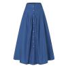 YOLAI Women's Casual Loose Solid Color Skirt A Line High Waist Skirt with Pocket Buttons Maxi Skirt (Blue, L) view 3