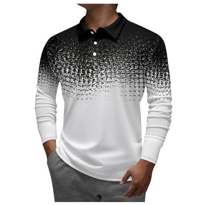 Ymosrh Golf Polos for Men, Men's Polo Shirts Long Sleeve Men Mens Lapel Printed Casual Top Loose Sports Shirt Shirts with Collar Big and Tall (3XL, White)