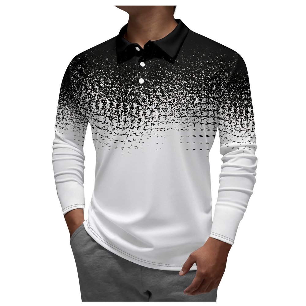 Ymosrh Golf Polos for Men, Men's Polo Shirts Long Sleeve Men Mens Lapel Printed Casual Top Loose Sports Shirt Shirts with Collar Big and Tall (3XL, White)