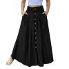 YOLAI Women's Casual Loose Solid Color Skirt A Line High Waist Skirt with Pocket Buttons Maxi Skirt (Black, M) view 1