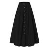 YOLAI Women's Casual Loose Solid Color Skirt A Line High Waist Skirt with Pocket Buttons Maxi Skirt (Black, M) view 3