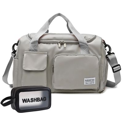 Grey Gym Bag for Women, Waterproof Travel Duffle Bag Carry On Weekender Bag with Shoe Compartment & Wet Pocket, Gym Tote Bag for Travel, Workout, Sport