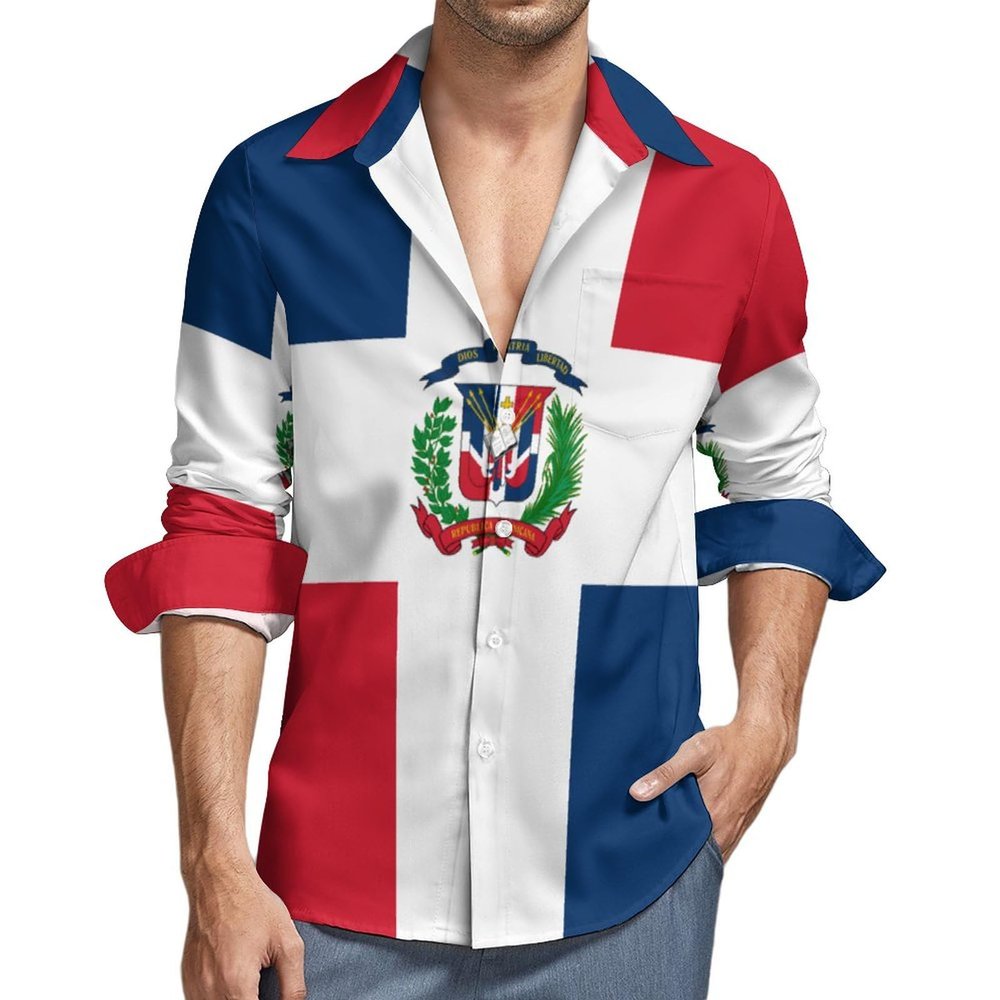 Dominican Republic Flag Men's Button Down Shirts Long Sleeve Casual Regular Fit with Pocket