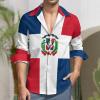 Dominican Republic Flag Men's Button Down Shirts Long Sleeve Casual Regular Fit with Pocket view 2