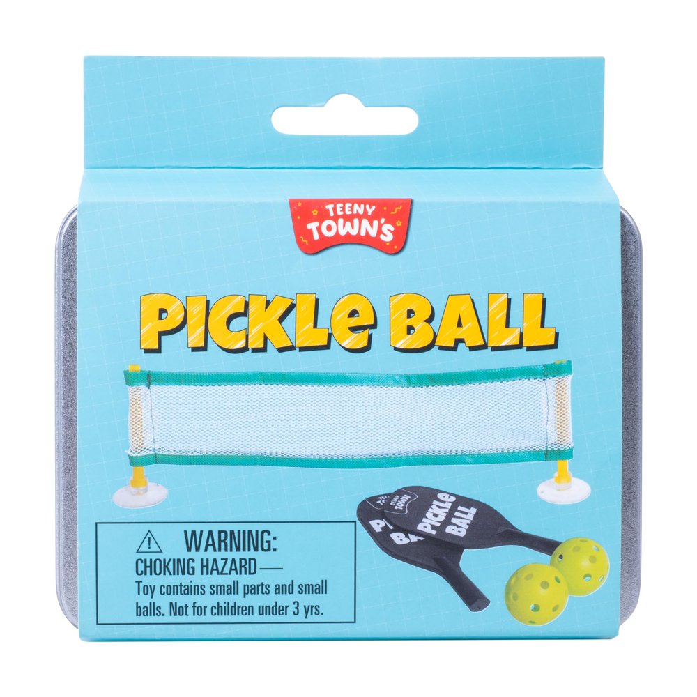Fizz Creations Teeny Town Pickle Ball  Miniature Pickleball Set with 2 Mini Bats, Net & 2 Tiny Balls  Compact Indoor & Outdoor Game for Kids & Adults  Fun Gift for Family & Friends