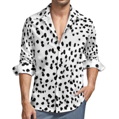Dalmatian Print Men's Button Down Shirts Long Sleeve Casual Regular Fit with Pocket