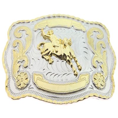 WMG Bull Rider Cowboy Rodeo Western Large Gold Tone Cowboy Riding Bull Unisex Fashion Belt Buckle