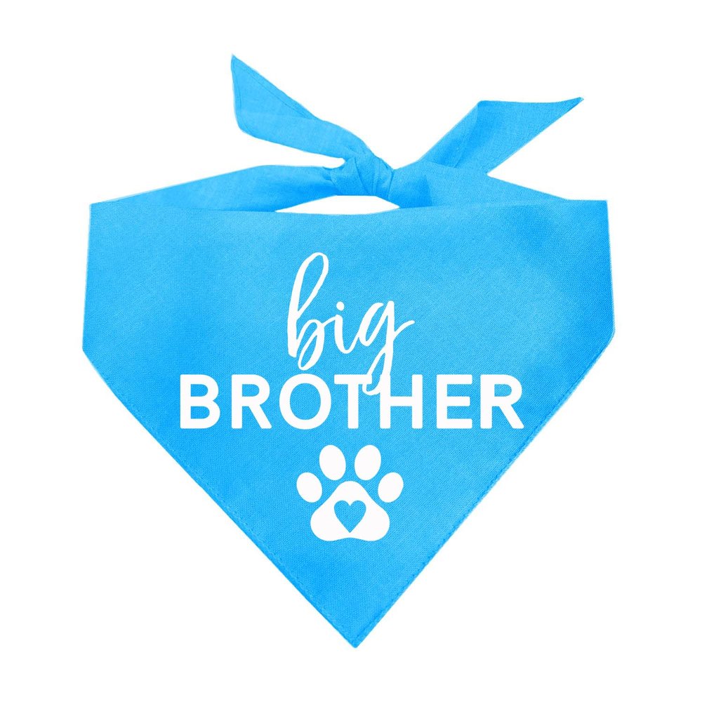 Big Brother Heart Paw Dog Bandana | 100% Cotton Adjustable Triangle | Pregnancy Announcement Photoshoot Prop | New Baby | Made in USA | Matching Family | Turquoise One Size (87)