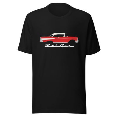 1957 Bel Air Antique 57 Chevy Classic Car Red and White Top Unisex t-Shirt