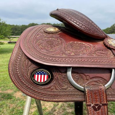 MotorDog69 Western Horse Saddle Concho Mount with American Flag Medallion, Fits Any Saddle, Leather, Saddle Accessorie