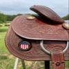 MotorDog69 Western Horse Saddle Concho Mount with American Flag Medallion, Fits Any Saddle, Leather, Saddle Accessorie view 1