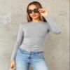 Abardsion Women's Long Sleeve Shirts Spring 2026 Casual Basic Going Out Crop Tops Slim Fit Tight Y2K Clothes(Light Grey, 2XL) view 2