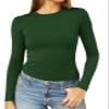 Abardsion Women's Long Sleeve Shirts Spring 2026 Casual Basic Going Out Crop Tops Slim Fit Tight Y2K Clothes(Dark Green, L) view 1
