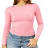 Abardsion Women's Long Sleeve Shirts Spring 2026 Casual Basic Going Out Crop Tops Slim Fit Tight Y2K Clothes(Light Pink, L) view 1