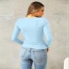Abardsion Women's Long Sleeve Shirts Spring 2026 Casual Basic Going Out Crop Tops Slim Fit Tight Y2K Clothes(Light Blue, L) view 4