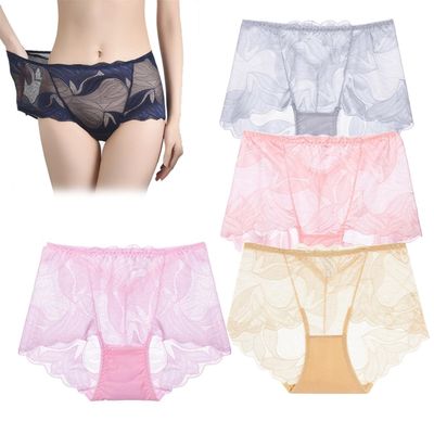 4 Pcs Ladies Silk Lace Handmade Underwear Pack, Ladies Silk Lace Handmade Panties, Sexy Underwear for Women (US, Alpha, X-Large, Regular, Regular, #5)