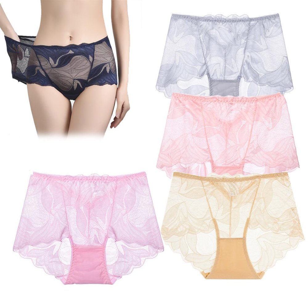 4 Pcs Ladies Silk Lace Handmade Underwear Pack, Ladies Silk Lace Handmade Panties, Sexy Underwear for Women (US, Alpha, X-Large, Regular, Regular, #5)