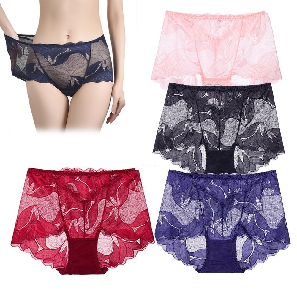 4 Pcs Ladies Silk Lace Handmade Underwear Pack, Ladies Silk Lace Handmade Panties, Sexy Underwear for Women (US, Alpha, XX-Large, Regular, Regular, #7)