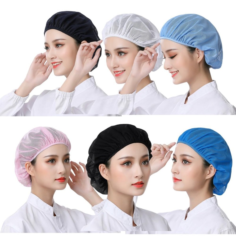 6 Pieces Unisex Elastic Chef Net Hat for Kitchen Cooking Head Cover Mesh Cap Food Service Hair Nets