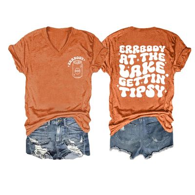 Errbody On The Boat Getting Tipsy T Shirt Everybody at The Lake Gettin Tipsy Errbody at The Lake Gettin Tipsy Tank Short Sleeve Vneck Loose T Shirts Beer Lover Shirt Orange