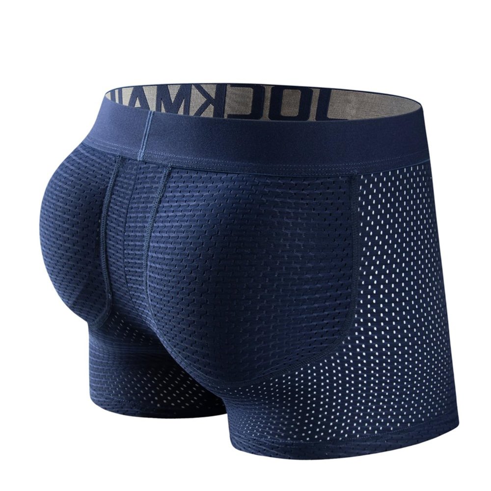 JOCKMAIL Mens Boxer Brief with Sponge Padding for Enhancing Buttocks Men Padded Panties (Dark Bue, XL)