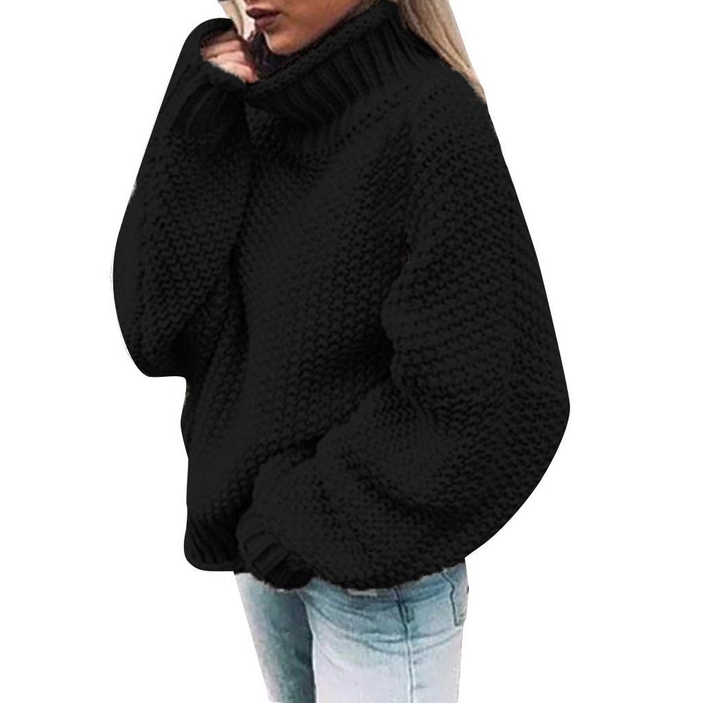 XUETON Womens Oversized Turtleneck Sweaters Batwing Long Sleeve Heavyweight Winter Autumn Warm Casual Solid Color Loose Fit Chunky Knit Pullover Sweater Jumper Tops(Black,X-Large)
