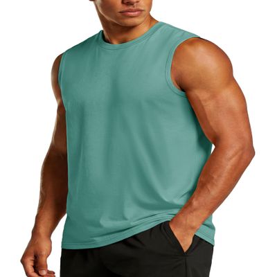 TACVASEN Mens Sleeveless Tee Shirts Tank Tops Cotton Base Layer Gym Athletic Summer Sleeveless Shirts for Men Grey Green XL