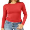 Abardsion Women's Long Sleeve Shirts Spring 2026 Casual Basic Going Out Crop Tops Slim Fit Tight Y2K Clothes(Big Red, S) view 1