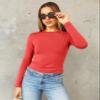 Abardsion Women's Long Sleeve Shirts Spring 2026 Casual Basic Going Out Crop Tops Slim Fit Tight Y2K Clothes(Big Red, S) view 2