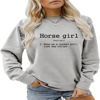 ESIKAH Horse Girl Sweatshirt Funny Equestrian Horseback Riding Graphic Shirts Women Crewneck Pullover Tops Horse Lover Gifts Gray