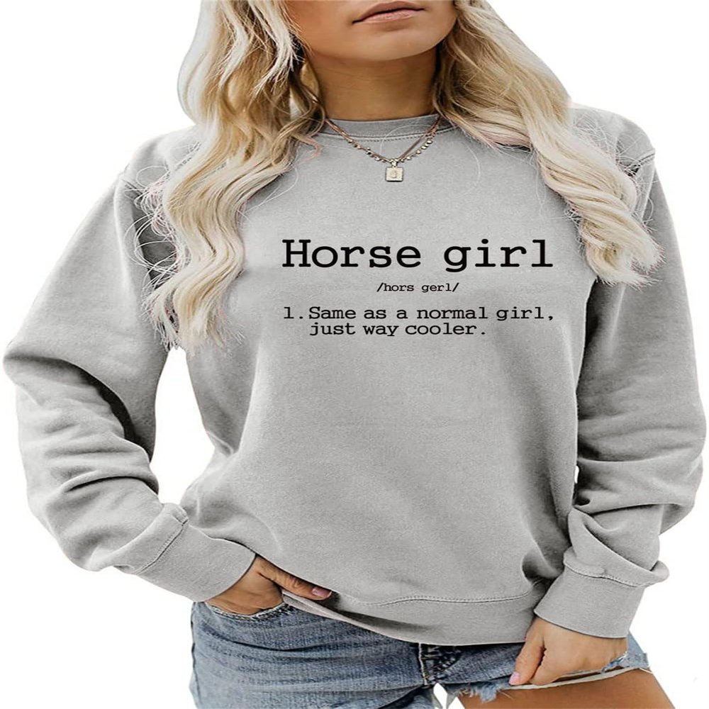 ESIKAH Horse Girl Sweatshirt Funny Equestrian Horseback Riding Graphic Shirts Women Crewneck Pullover Tops Horse Lover Gifts Gray