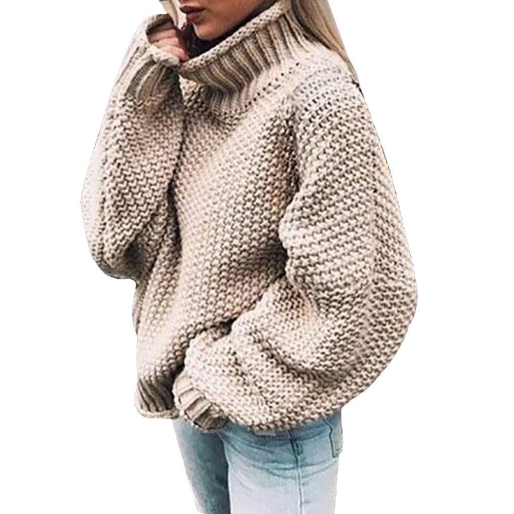 XUETON Womens Oversized Turtleneck Sweaters Batwing Long Sleeve Heavyweight Winter Autumn Warm Casual Solid Color Loose Fit Chunky Knit Pullover Sweater Jumper Tops(Beige,3X-Large)