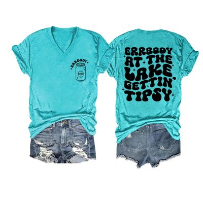 Errbody at The Lake Getting Tipsy Tshirt Errbody at The Lake Gettin Tipsy Shirt Errbody On The Boat Getting Tipsy Fun Saying Tee Casual Tshirts Funny V Neck Tops