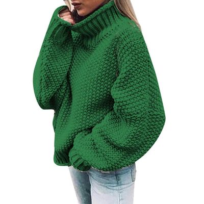 XUETON Womens Oversized Turtleneck Sweaters Batwing Long Sleeve Heavyweight Winter Autumn Warm Casual Solid Color Loose Fit Chunky Knit Pullover Sweater Jumper Tops(Green,Medium)