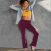 VOOVEEYA Women's Bootcut Leggings - Bootleg Yoga Pants Flare with 4 Pockets,Tummy Control High Waisted Casual Dress PantsBootcut-Maroon-L view 4
