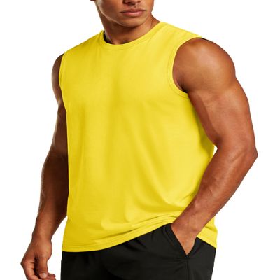 TACVASEN Tanks Top Men Cotton Undershirts Crewneck Breathable Shirt Beach Gym Summer Casual Sleeveless T-Shirts Yellow S
