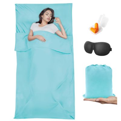 BREENHILL Sleeping Bag Liner,Camping Sheets & Travel Sheet, Hostels & Traveling Adult Sleep Sack for Backpacking, Hotels Lightweight Single & Double Camping Sleeping Bag Liners Glacier Blue