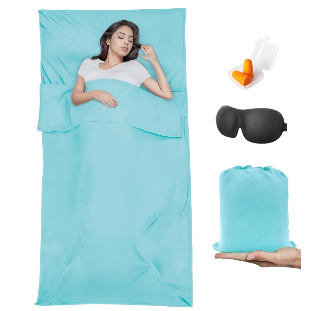 BREENHILL Sleeping Bag Liner,Camping Sheets & Travel Sheet, Hostels & Traveling Adult Sleep Sack for Backpacking, Hotels Lightweight Single & Double Camping Sleeping Bag Liners Glacier Blue