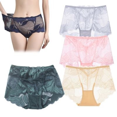 4 Pcs Ladies Silk Lace Handmade Underwear Pack, Ladies Silk Lace Handmade Panties, Sexy Underwear for Women (US, Alpha, X-Large, Regular, Regular, #4)